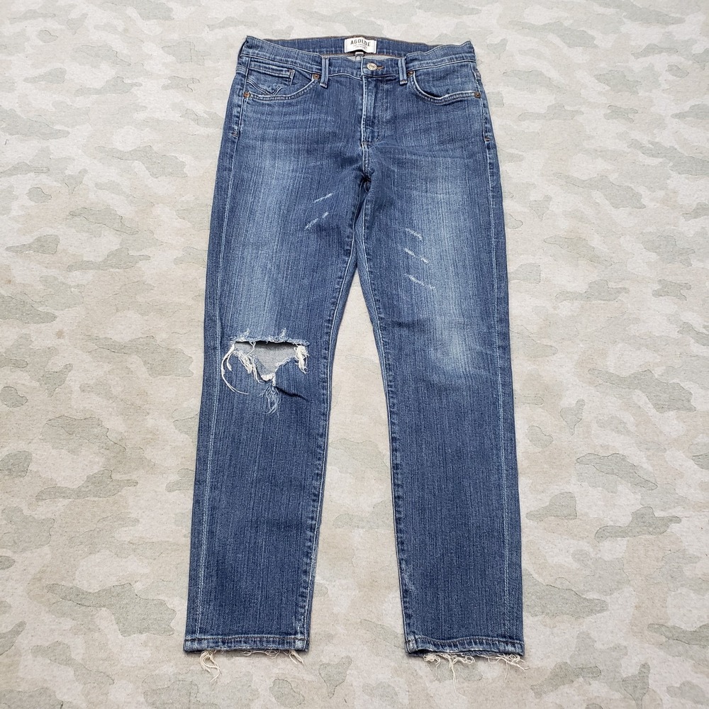 Agolde Jeans‎ Womens 28 Blue Skinny Stretch Distresed Pockets Denim Medium Wash